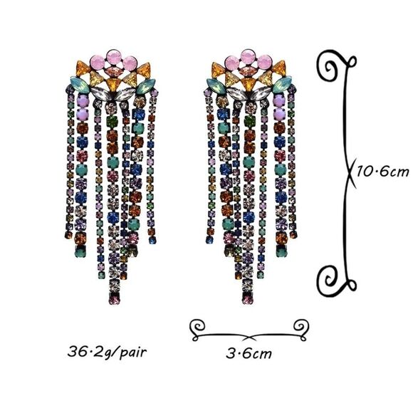 Multicolor Cascading Fringe Rhinestone Drop earrings - Picture 3 of 4